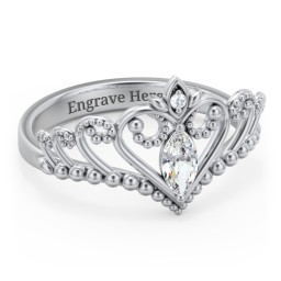 Heart Tiara Ring with Marquise Gemstone in 925 Sterling Silver with Cubic Zirconia and White Premium Zirconia