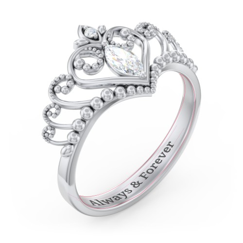 Heart Tiara Ring with Marquise Gemstone – Sterling Silver with Diamond