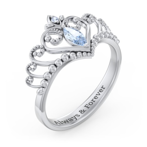 Heart Tiara Ring with Marquise Gemstone – Sterling Silver with Aquamarine and Fancy Blue Premium Zirconia