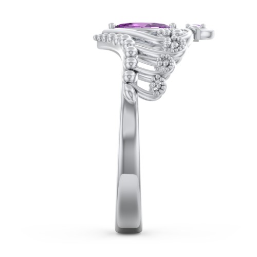 Heart Tiara Ring with Marquise Gemstone – Sterling Silver with Amethyst and Amethyst Premium Zirconia