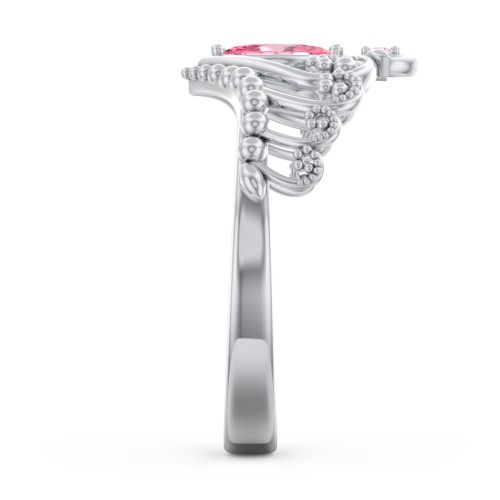Heart Tiara Ring with Marquise Gemstone – Sterling Silver with Pink Tourmaline and Fancy Pink Premium Zirconia