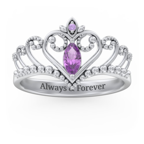 Heart Tiara Ring with Marquise Gemstone – Sterling Silver with Amethyst and Amethyst Premium Zirconia