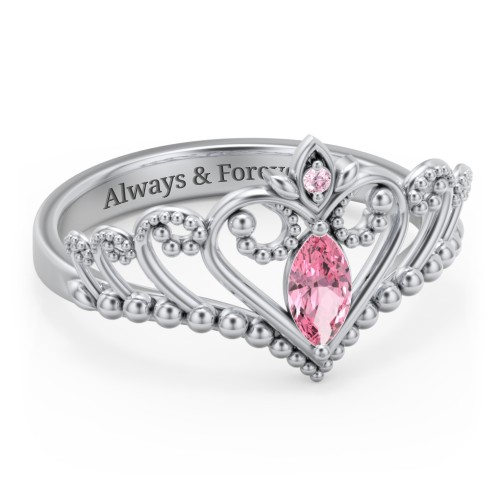 Heart Tiara Ring with Marquise Gemstone – Sterling Silver with Pink Tourmaline and Fancy Pink Premium Zirconia