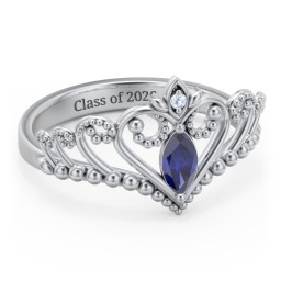 Heart Tiara Ring with Marquise Gemstone in 925 Sterling Silver with Blue Sapphire, Fancy Blue Premium Zirconia, and Cubic Zirconia