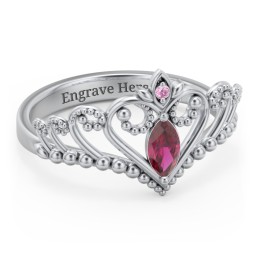 Heart Tiara Ring with Marquise Gemstone in 925 Sterling Silver with Ruby, Red Premium Zirconia, and Cubic Zirconia