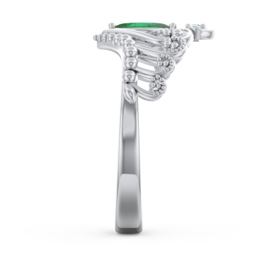 Heart Tiara Ring with Marquise Gemstone – Sterling Silver with Emerald and Green Premium Zirconia