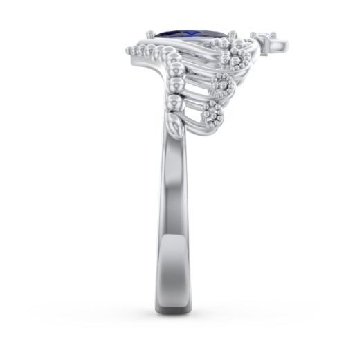 Heart Tiara Ring with Marquise Gemstone – Sterling Silver with Blue Sapphire and Fancy Blue Premium Zirconia