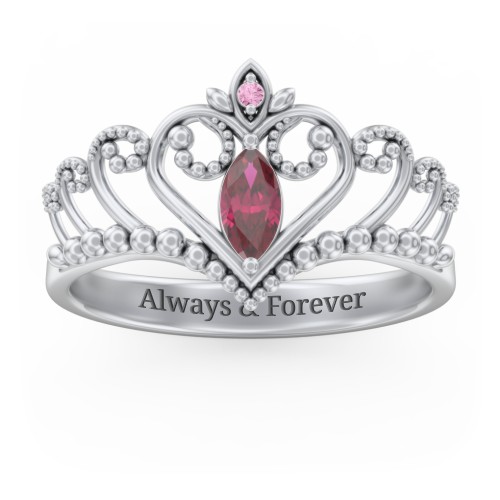 Heart Tiara Ring with Marquise Gemstone – Sterling Silver with Ruby and Red Premium Zirconia