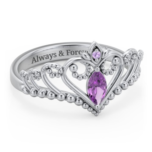Heart Tiara Ring with Marquise Gemstone – Sterling Silver with Amethyst and Amethyst Premium Zirconia