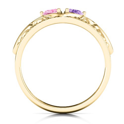 Ever Enchanted Double Heart Tiara Ring – 14K Yellow Gold with Pink Tourmaline, Amethyst, and Cubic Zirconia