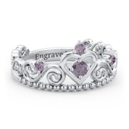 Multi Gemstone Tiara Ring with Scroll and Bead Detailing