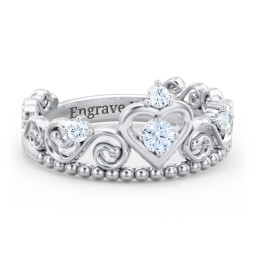 Multi Gemstone Tiara Ring with Scroll and Bead Detailing in 925 Sterling Silver with Aquamarine