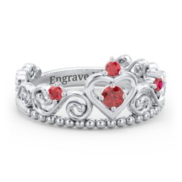 Multi Gemstone Tiara Ring with Scroll and Bead Detailing in 925 Sterling Silver with Garnet