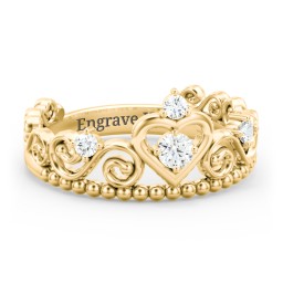 Multi Gemstone Tiara Ring with Scroll and Bead Detailing in 10K Solid Yellow Gold with Cubic Zirconia