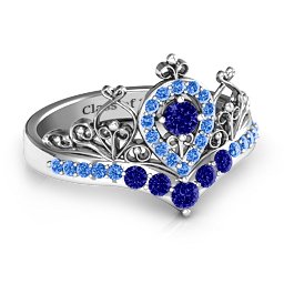 Queen Of My Heart Tiara Ring in 925 Sterling Silver with Blue Sapphire and Fancy Blue Premium Zirconia