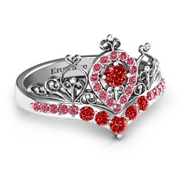 Queen Of My Heart Tiara Ring in 925 Sterling Silver with Garnet and Red Premium Zirconia