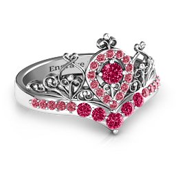 Queen Of My Heart Tiara Ring in 925 Sterling Silver with Ruby and Red Premium Zirconia