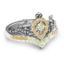 Queen Of My Heart Tiara Ring in 925 Sterling Silver with Peridot and Fancy Yellow Premium Zirconia