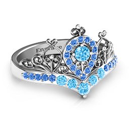 Queen Of My Heart Tiara Ring in 925 Sterling Silver with Blue Topaz and Fancy Blue Premium Zirconia
