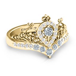 Queen Of My Heart Tiara Ring in 10K Solid Yellow Gold with Cubic Zirconia and White Premium Zirconia
