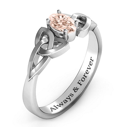 Trinity Knot Oval Gemstone Ring – Sterling Silver with Morganite