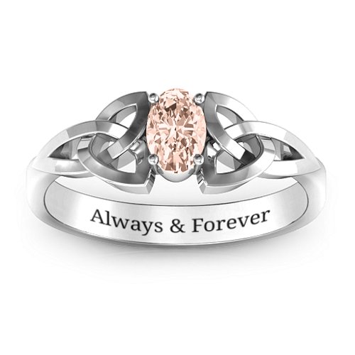 Trinity Knot Oval Gemstone Ring – Sterling Silver with Morganite