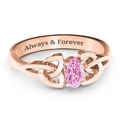 Trinity Knot Oval Gemstone Ring in 10K Solid Rose Gold with Pink Tourmaline, Amethyst, and Cubic Zirconia