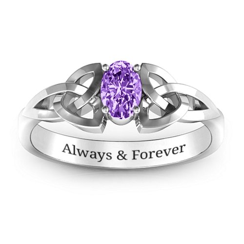 Trinity Knot Oval Gemstone Ring – Sterling Silver with Amethyst