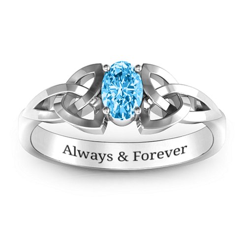 Trinity Knot Oval Gemstone Ring – Sterling Silver with Blue Topaz
