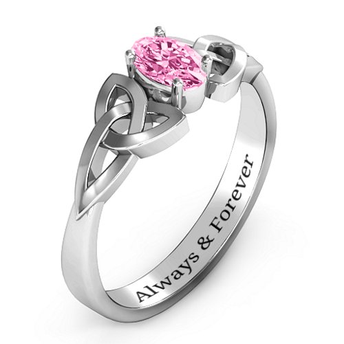 Trinity Knot Oval Gemstone Ring – 10K White Gold with Pink Tourmaline
