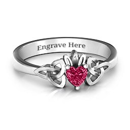 Trinity Knot Heart Crown Ring in 925 Sterling Silver with Ruby, Amethyst, and Cubic Zirconia