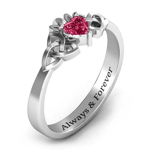 Trinity Knot Heart Crown Ring – Sterling Silver with Ruby
