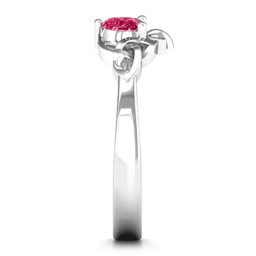 Trinity Knot Heart Crown Ring – Sterling Silver with Ruby