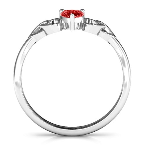 Trinity Knot Heart Crown Ring – Sterling Silver with Garnet