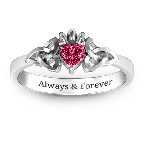 Trinity Knot Heart Crown Ring – Sterling Silver with Ruby