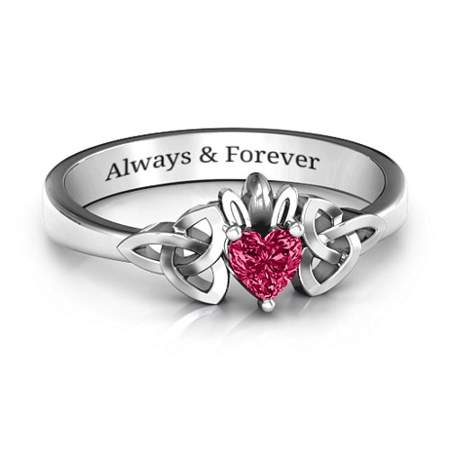 Trinity Knot Heart Crown Ring – Sterling Silver with Ruby