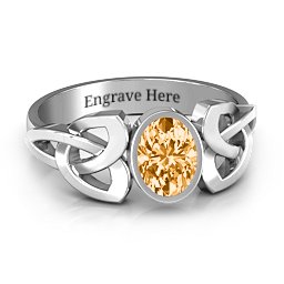 Trinity Knot Ring With Bezel-Set Oval Stone