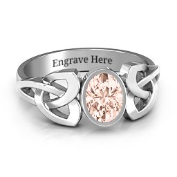 Trinity Knot Ring With Bezel-Set Oval Stone in 925 Sterling Silver with Morganite, Amethyst, and Cubic Zirconia