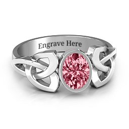 Trinity Knot Ring With Bezel-Set Oval Stone in 925 Sterling Silver with Red Premium Zirconia, Amethyst, and Cubic Zirconia