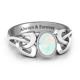 Trinity Knot Ring With Bezel-Set Oval Stone