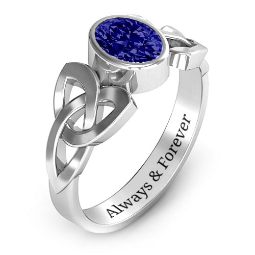 Trinity Knot Ring With Bezel-Set Oval Stone