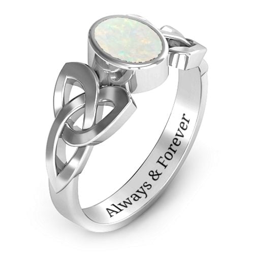 Trinity Knot Ring With Bezel-Set Oval Stone