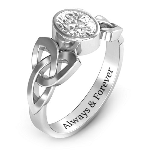 Trinity Knot Ring With Bezel-Set Oval Stone
