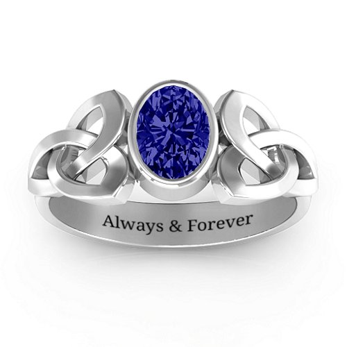 Trinity Knot Ring With Bezel-Set Oval Stone