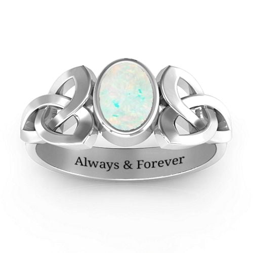 Trinity Knot Ring With Bezel-Set Oval Stone