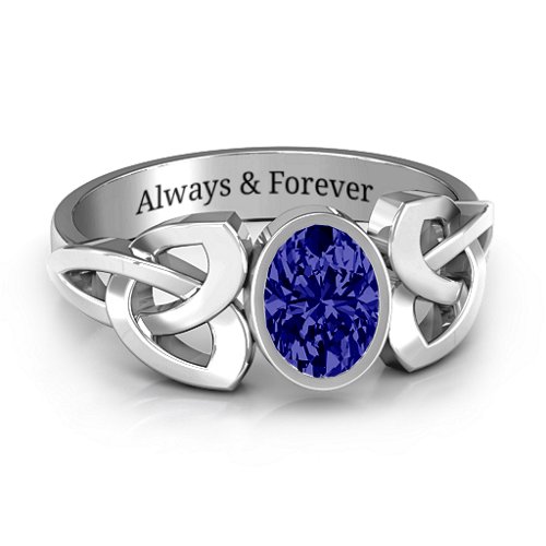 Trinity Knot Ring With Bezel-Set Oval Stone