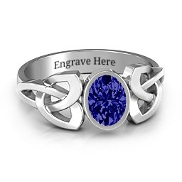 Trinity Knot Ring With Bezel-Set Oval Stone in 925 Sterling Silver with Blue Sapphire, Amethyst, and Cubic Zirconia