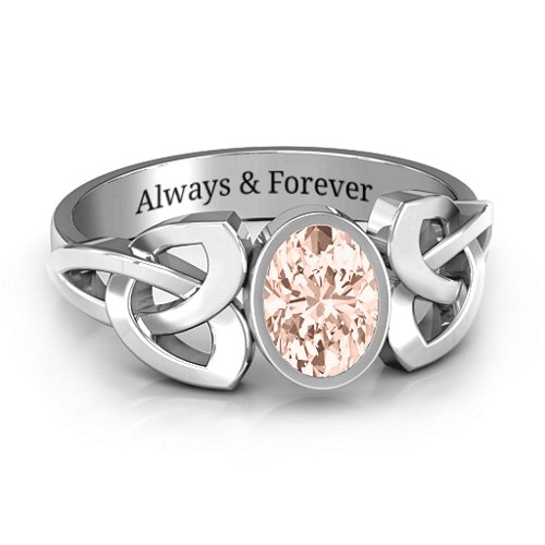 Trinity Knot Ring With Bezel-Set Oval Stone – 10K White Gold with Morganite