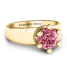 Radiant Royal Crown Ring in 14K Solid Yellow Gold with Red Premium Zirconia