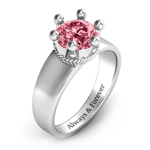 Radiant Royal Crown Ring – Sterling Silver with Red Premium Zirconia